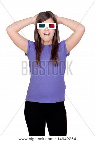 Překvapený dívka s 3D brýlemi