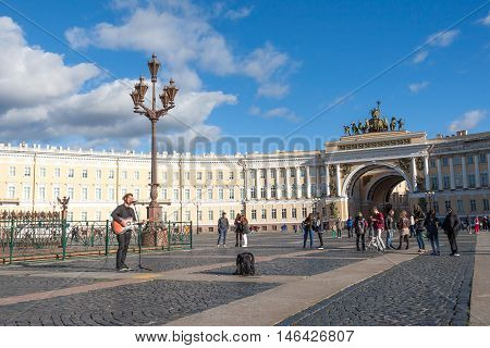 St. Petersburg, Russia-september 09,2016: The Street Musician Plays On The Street Of St. Petersburg.