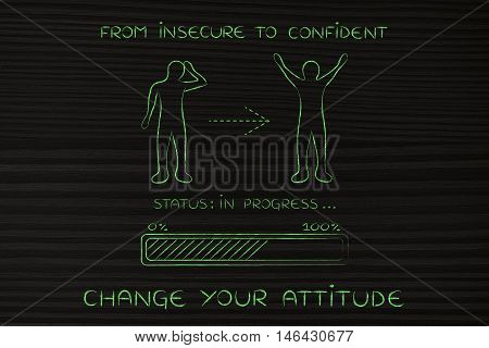 From Insecure To Confident: Man Changing Attitude, Progress Bar