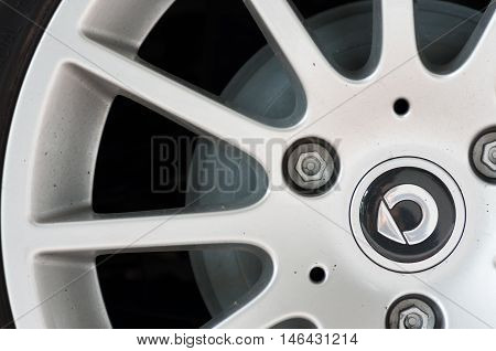 Milan, Italy - May 06, 2015: SMART alloy wheel with logo - SAMRT is a division of DAIMLER AG a well known German premium sport and luxury cars maker based in Boblingen. Germany