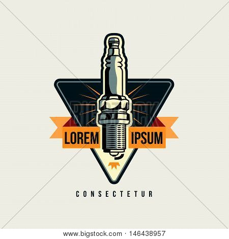 Car spark plug emblem, logotemplate isolated on white background