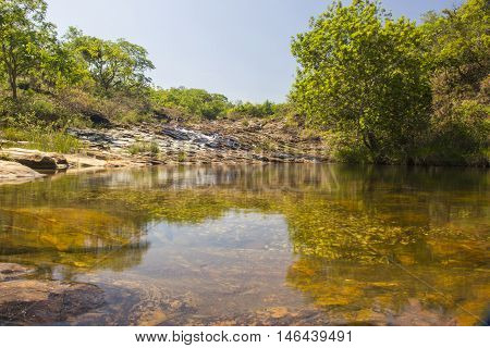 Beautiful Stream In Sunny Day - Waterfall Background.