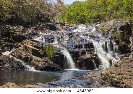 Beautiful Stream In Sunny Day - Waterfall Background.