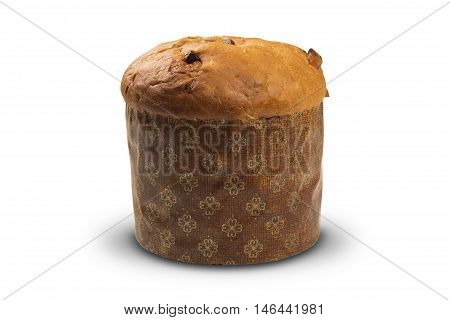 Panettone, typical traditional Christmas dessert italy. White background.