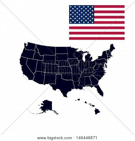 Set of US states in the map of America on a white background. Contours of American states metered line on the US map