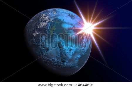 Immagine composita di un pianeta alieno ravvicinato