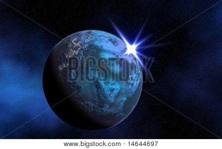 Immagine composita di un pianeta alieno ravvicinato