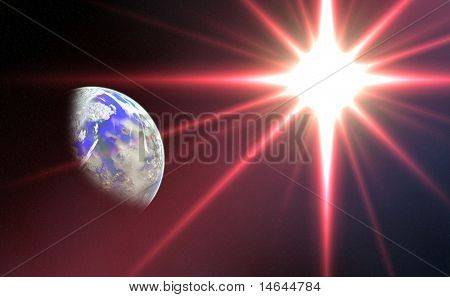 Immagine composita di un pianeta alieno ravvicinato