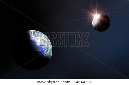 Sunrising sopra la luna salagione luce sulla terra