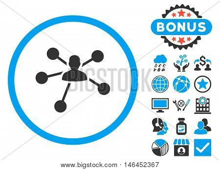 Person Relations icon with bonus. Glyph illustration style is flat iconic bicolor symbols, blue and gray colors, white background.