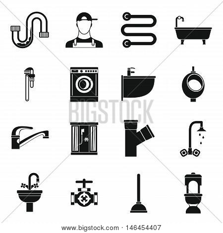 Plumbing icons set in simple style. Sanitary equipment set collection vector illustration