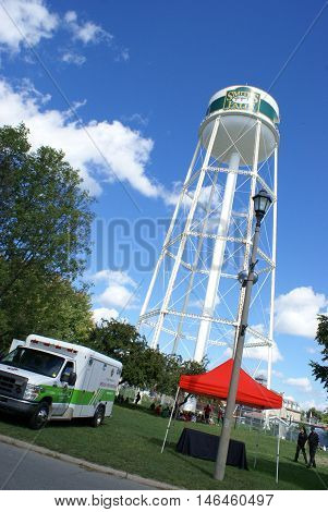 SMITHS FALLS ON CANADA SEPTEMBER 09 2016 - A 50 Editorial Image Series of Pro Golf Sensations Brooke M. Henderson and her sister Brittany Henderson giving a speech in front of their Hometown of Smiths Falls shortly after the efforts in the Summer Rio Olym