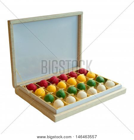 Colorful sweet balls in a fancy box