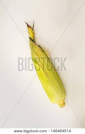 Top View of an Unopened Fresh Corn With Cob
