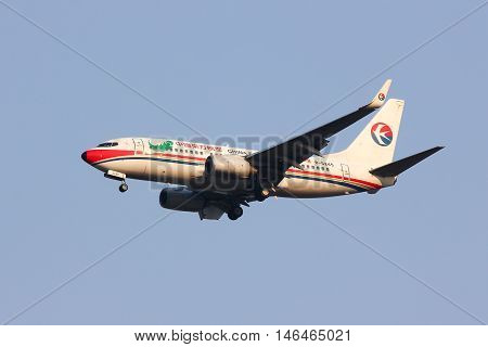 CHIANGMAI THAILAND - FEBRUARY 26 2014: B-5245 Boeing 737-700 of China Eastern Airline Landing to Chiangmai Airport from Kunming.