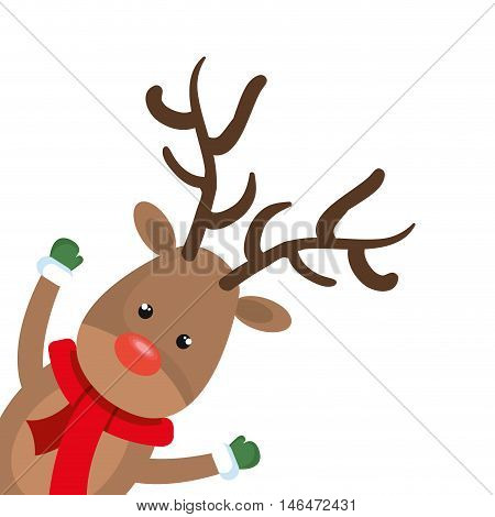 christmas deer cartoon with red nose. rudolph character. vector illustration