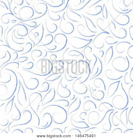 blue abstract floral pattern on a white background, in the style of frost patterns on winter window. Hand drawn vector stock illustration
