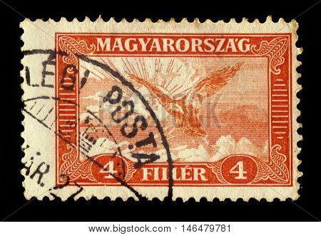 HUNGARY - CIRCA 1930: stamp printed by Hungary, shows mythical bird Turul, national symbol of modern Hungary, circa 1930