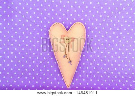 Beige felt heart with wooden heart and key pendant. Valentine's day gift. Valentine's day crafts
