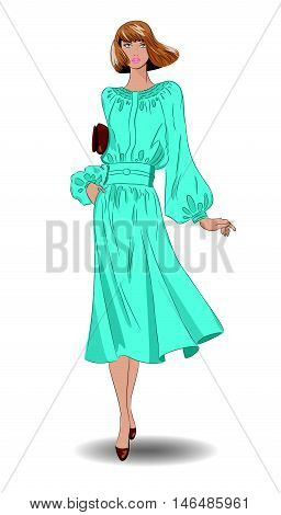 Beautiful young elegant fashion girl. Vector illustration