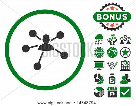 Person Relations icon with bonus. Vector illustration style is flat iconic bicolor symbols, green and gray colors, white background.