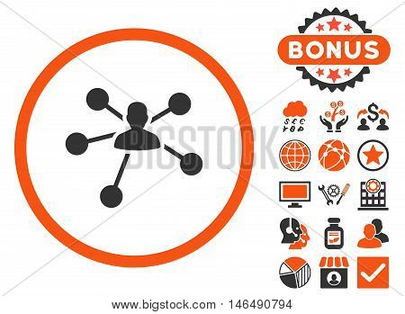 Person Relations icon with bonus. Vector illustration style is flat iconic bicolor symbols, orange and gray colors, white background.