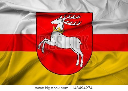 Waving Flag of Lublin Voivodeship Poland, with beautiful satin background