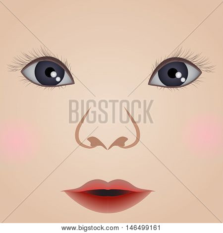Baby cartoon smile face, vector face kid