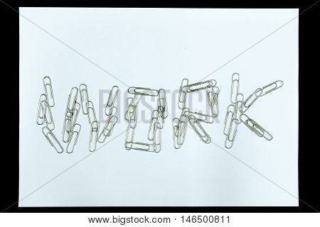 Clear paper with work text is isolated on black background