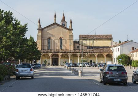 GRAZIA,ITALY-JULY 4,2015:View of the sanctuary of the Blessed Virgin of Graces in the small village of Grazie near the river Mincio.