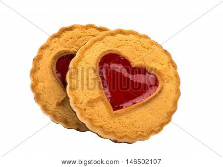 Cookies with red jelly  on white background