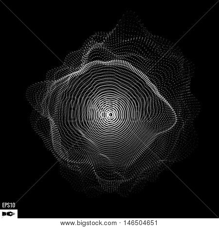 Abstract 3d Illuminated distorted Mesh Sphere . Neon Sign . Futuristic Technology HUD Element . Elegant Abstract Destroyed Sphere . Big data visualization .