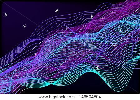 Background of black space with bright colored waves