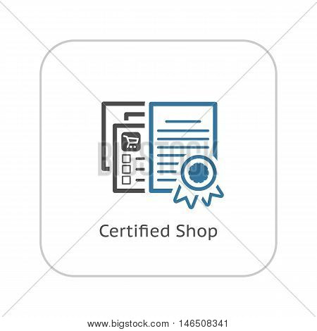 Certified Shop Icon. Flat Design. Isolated Illustration. App Symbol or UI element. Web Pages with Security Certificate.