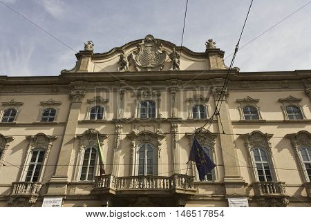 MILAN, ITALY - APRIL 16 2016: Facade of Palazzo Arese Litta in the center of Milan Italy