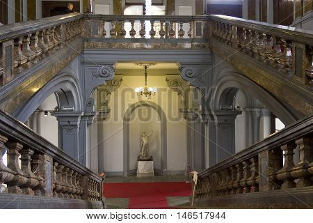 MILAN, ITALY - APRIL 16 2015: Monumental staircase of the historic Palazzo Arese Litta in Milan Italy