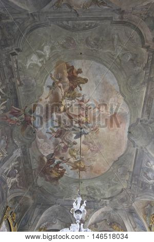 MILAN, ITALY - APRIL 16 2015: Majestic frescoes on the ceiling of Palazzo Litta in Milan Italy