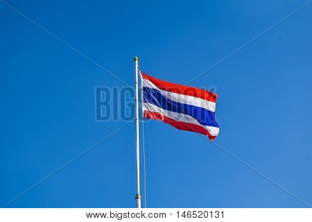 Thai Flag Of Thailand With Blue Sky Background