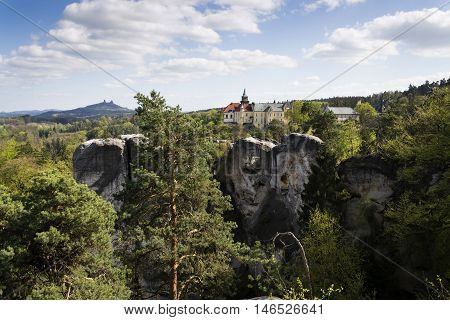Sandstone Rocks Around Hruba Skala Castle With Trosky Ruins