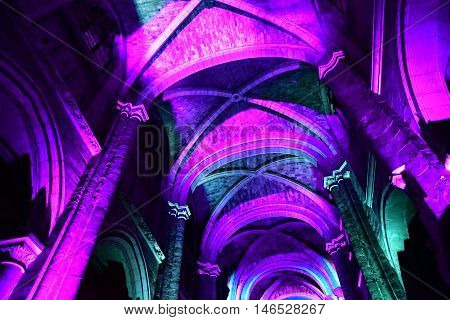 Poissy; France - august 20 2016 : sound and light show in the collegiate church