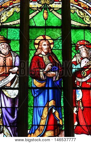 Buchy France - june 23 2016 : stained glass window in the Notre Dame church