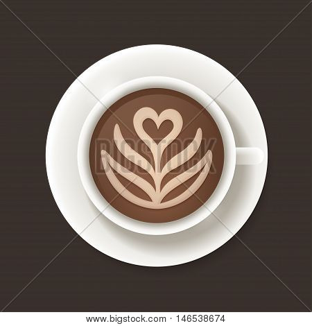Latte art coffee cup top view. Vector illustration.