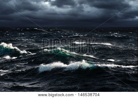 Breaking Waves at High Seas Before Storm