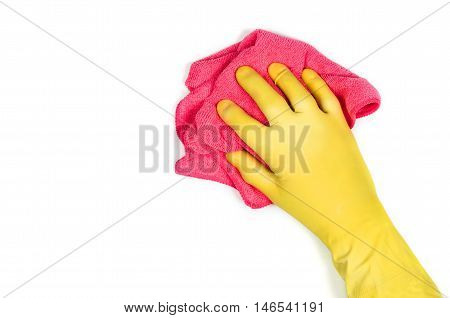 Man's or woman's hand cleaning on a white background.