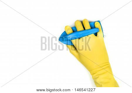 Man's or woman's hand cleaning on a white background.