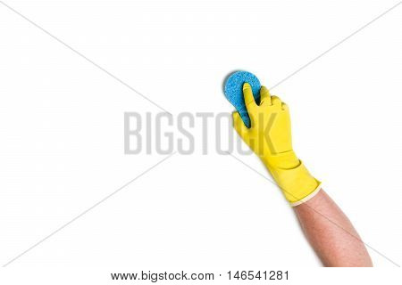 Man's or woman's hand cleaning on a white background.