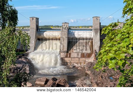 Imatra. Finland. Beginning of The Rapids Show on Imatrankoski when dam is opened. It is very popular tourist attraction.