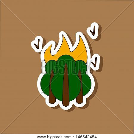 paper sticker on stylish background of fire in the forest