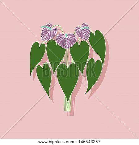 paper sticker on stylish background of plant Anthurium