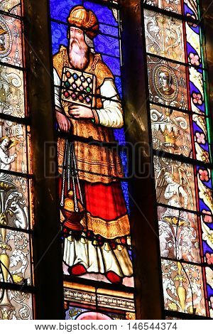 Buchy France - june 23 2016 : stained glass window in the Notre Dame church